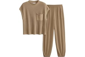PRETTYGARDEN Womens Two Piece Outfits Sweater Sets Knit Pullover Tops And High Waisted Pants Matching Tracksuit Sweatsuit Set