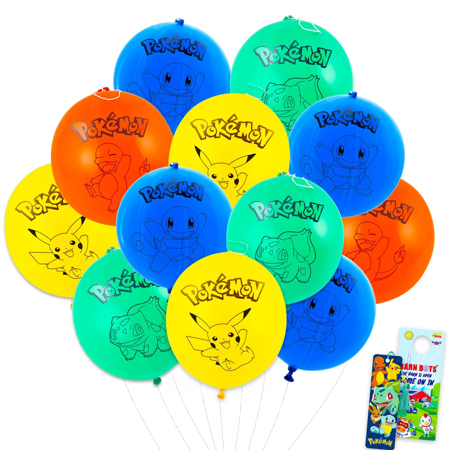 Photo 1 of 12-Pack Pokemon Punch Balloons Set - Bundle of Decorative Balloons Featuring Pikachu, Bulbasaur, and Squirtle, Plus More | Pokemon Decoration for Parties