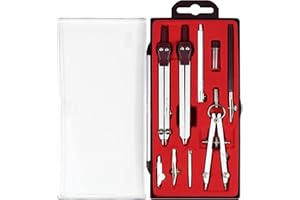 UNJOO Drawing 9Pc Geometry Set Metal Compass, Geometry Precision Tool for Student, Circle Drawing Tool and Architecture, Drafting Kits for Engineer with Shatterproof Storage Box (Red)