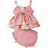 AuralBabe Newborn Baby Girl Clothes Summer Outfits Infant Ruffle Sleeveless Cute Bow Tank Tops 3 6 12 18 Months