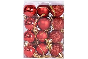 Yansanido 24pcs Small Christmas Ball 3cm/1.18'' Ornaments Shatterproof Mini Desktop Christmas Tree Balls Multicolor Pastel Tree Ornaments Pendant (1.18 inch 24pcs Red)