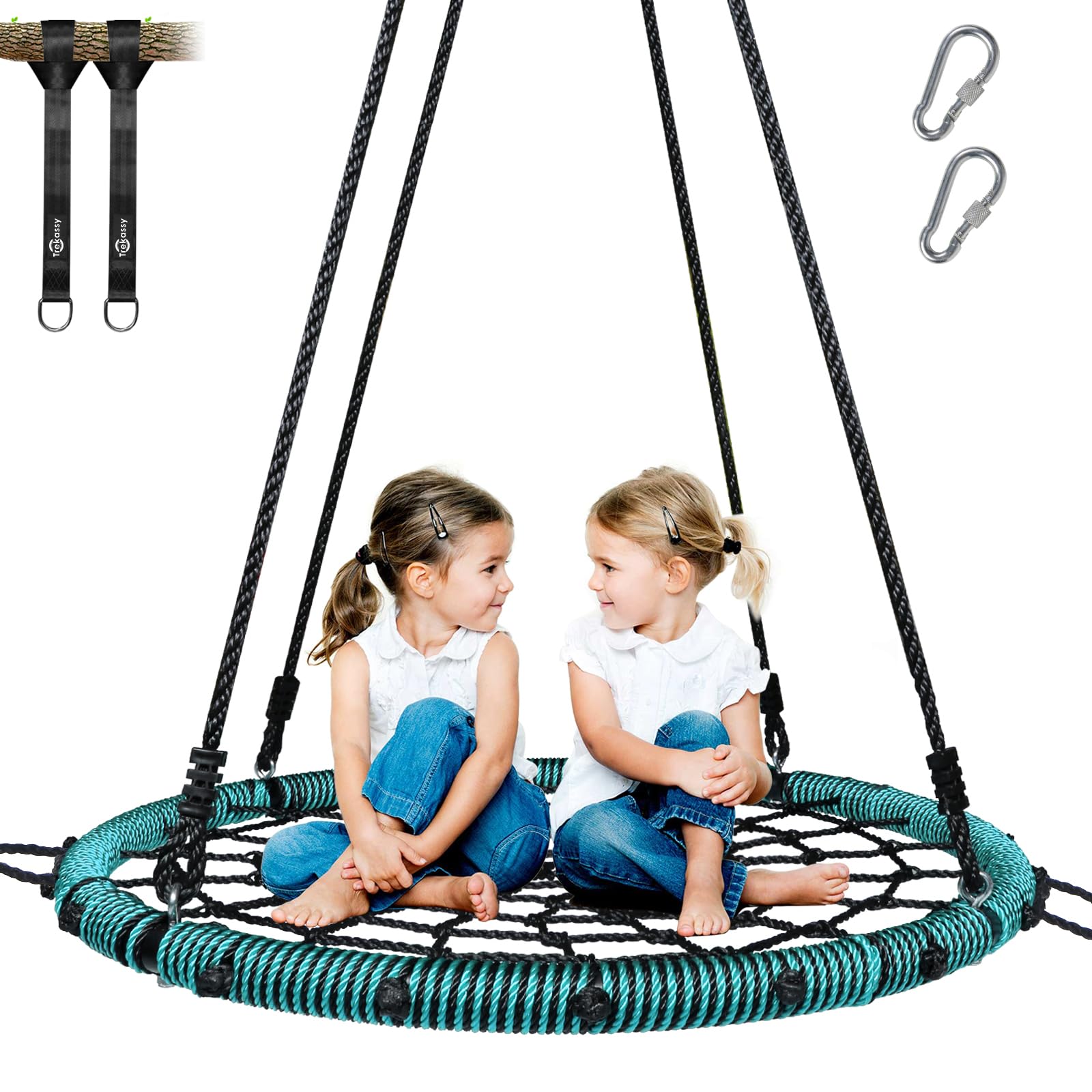 Photo 1 of Trekassy 750lbs 40" Spider Web Saucer Tree Swing for Kids Adults, Outdoor Net Swing with Steel Frame and 2 Hanging Straps-Green