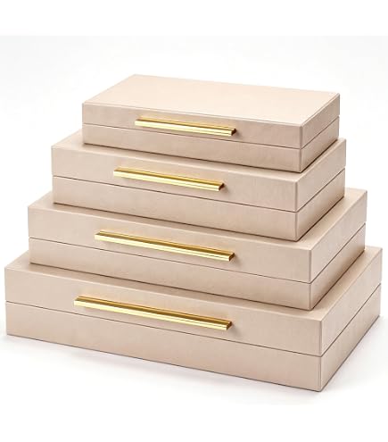Amazon.com: ZIKOUL Ivory Shagreen Box Set Of 3 Faux Leather