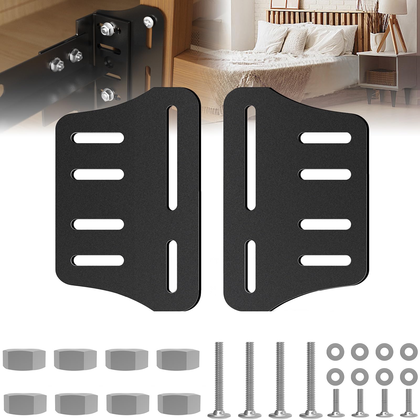Photo 1 of 2 PCS Bed Frame Adapter for Headboard,Queen Bed Modification Plate Bed Frame Brackets Adapter/Connector,Heavy Duty Headboard Adapter Kit to Connect Headboard Footboard (Black)