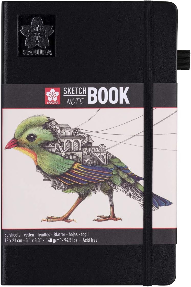 Sakura Sketch Notebook-80 Creme Sheets, White Pages, 13 x 21 cm, 94140003, Black