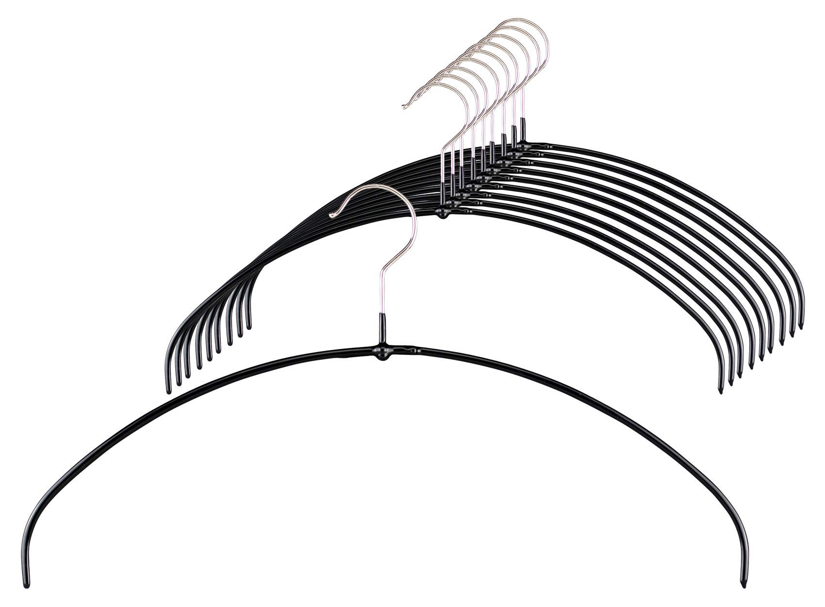 MAWA Hanger for Clothes Light, Economic Light PT, Set of 20, Space-Saving and Non-Slip Hanger for T-shirts, Tops, and Light Jumpers, 360° Rotatable, with Anti-Slip Coasting, 40 cm, Black