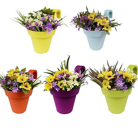 VGreen Balcony Railing PP Planter (Multi Color) Set of 4