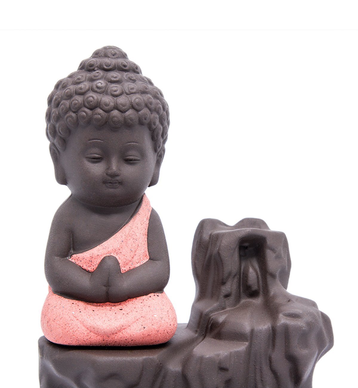 IN-001Red The Little Monk Waterfall Backflow Homemade Buddha Incense Burner Tower Cones Sticks Holder Ash Catcher