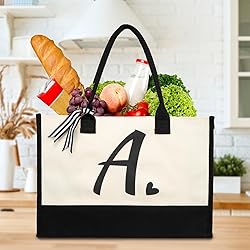 shenee Initial Canvas Tote Bag, Personalized Beach