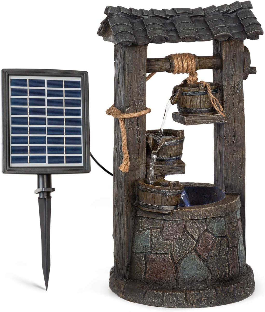 blumfeldt Speyer Kaskadenbrunnen Solarbrunnen Gartenbrunnen Zierbrunnen,Solarbetrieb,4 Kaskadenstufen,Indoor & Outdoor,Solarpanel: 9 V / 2,8 W / 17,5 x 14 cm,frostbeständig