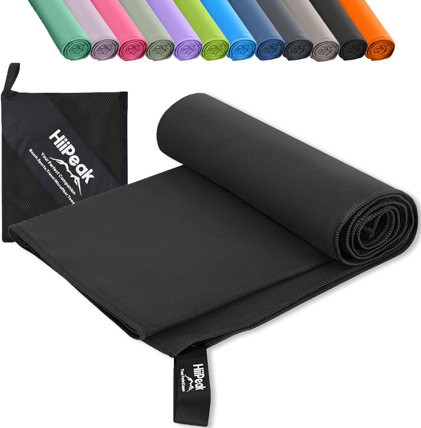 HiiPeak Microfibre Towel Compact Camping Beach Towel - Quick Dry Lightweight Absorbent Sports Gym Yoga Swimming Hiking Drying Towel for Men,Women (Black-1pack, 200cm x 100cm)