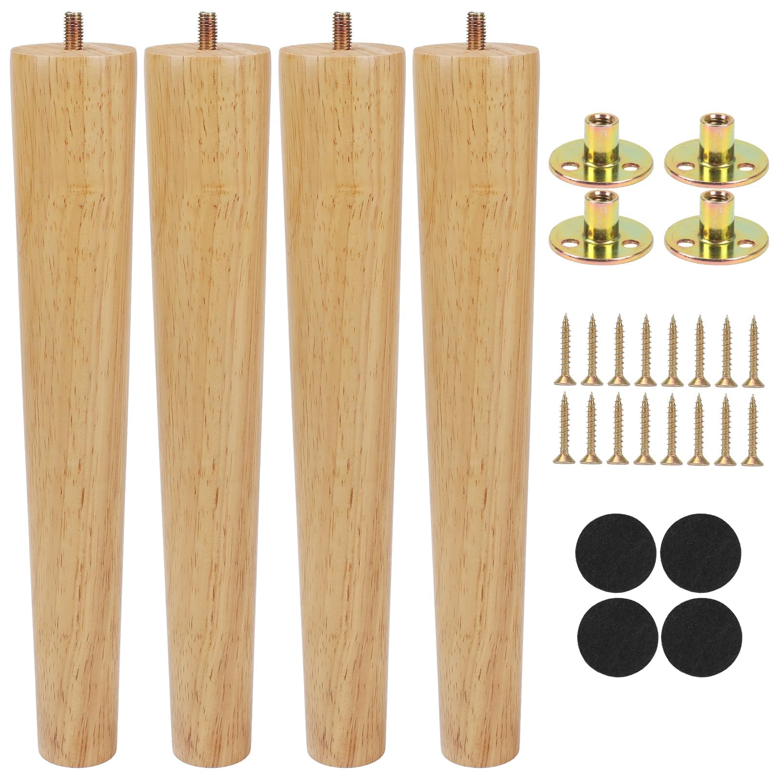 Zythrem 12inch Wooden Furniture Legs 30cm Solid Wood Table Leg Chair Leg Bed Legs Set of 4 Coffee Table Cabinet Sofa Legs Replacement Furniture Feet with Pre-Drilled M8 Bolts, Anti-slip Mat, Screws