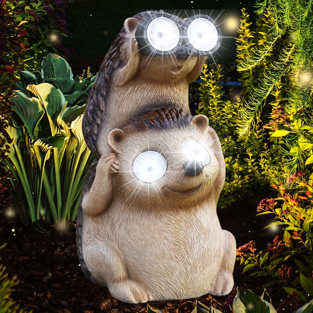 ZOYDP Solar Garden Ornaments Hedgehog, Waterproof Garden Ornaments Outdoor Statue, Solar Animal Statue Hedgehog for Home Yard Lawn, Resin