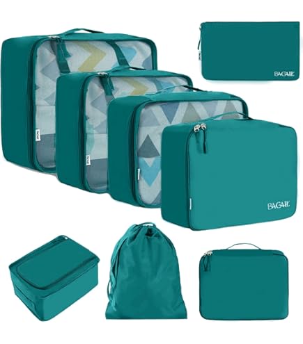 Chyaya Lot De 7 Cubes D'Emballage Pour Valise - Organiseur De Voyage Étanche, Sacs De Compression, Imprimé Marguerite Bleue