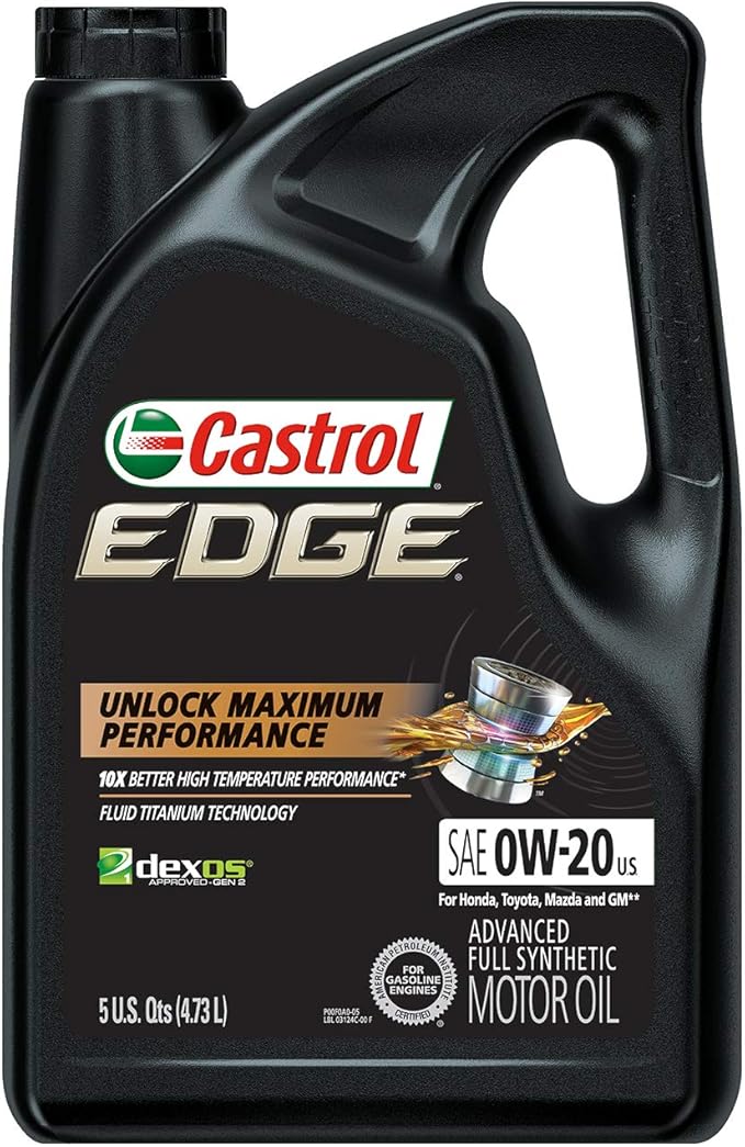 Castrol 03124 Edge 0W-20 Advanced Full Synthetic Motor Oil, 5 Quart