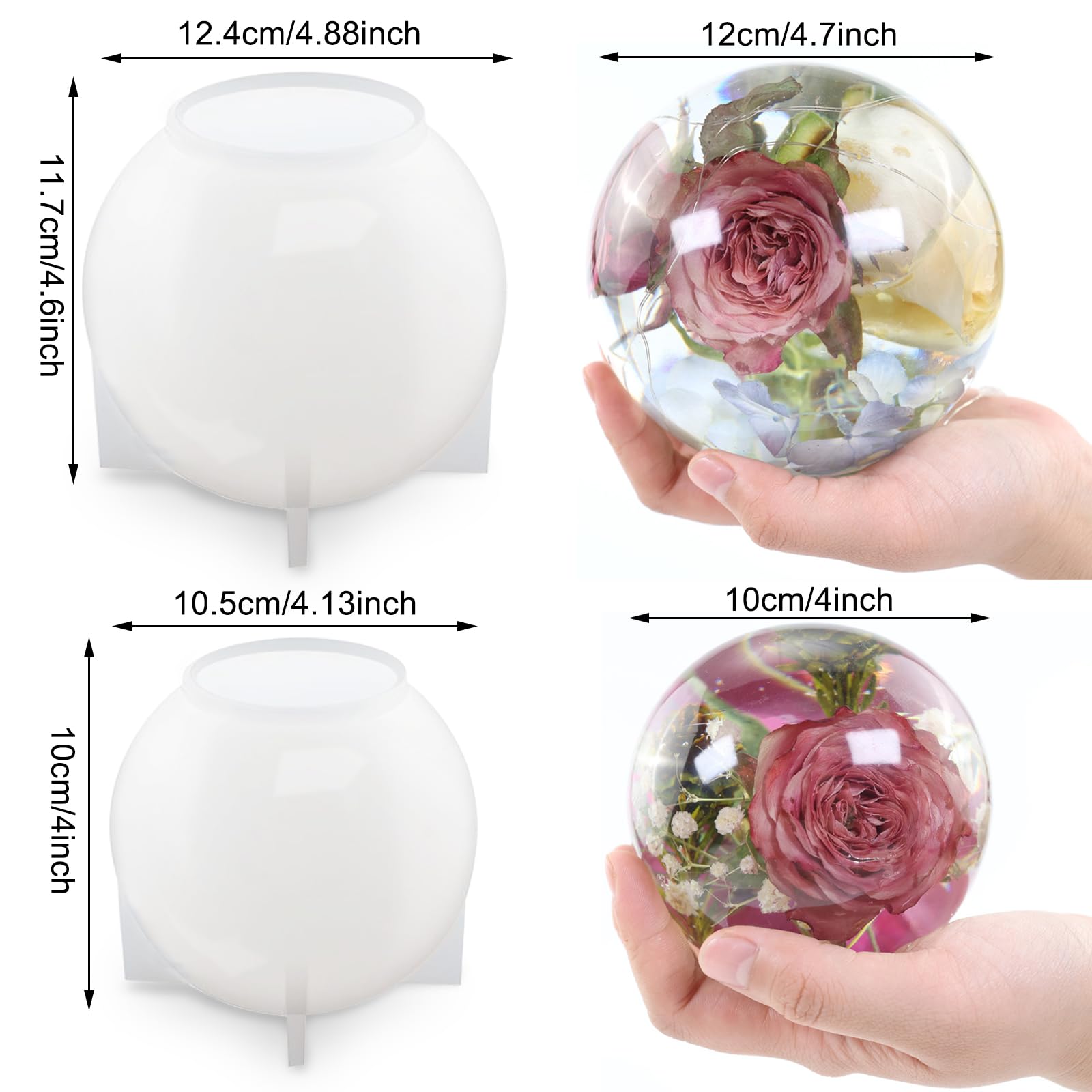 2Pcs Large Sphere Resin Molds,4.7'' & 4'' Crystal Ball Silicone Resina Molds for Flowers Preservation,Seamless Orb Epoxy Resin Moulds for DIY Resin Art Candle Soap Making Home Decor