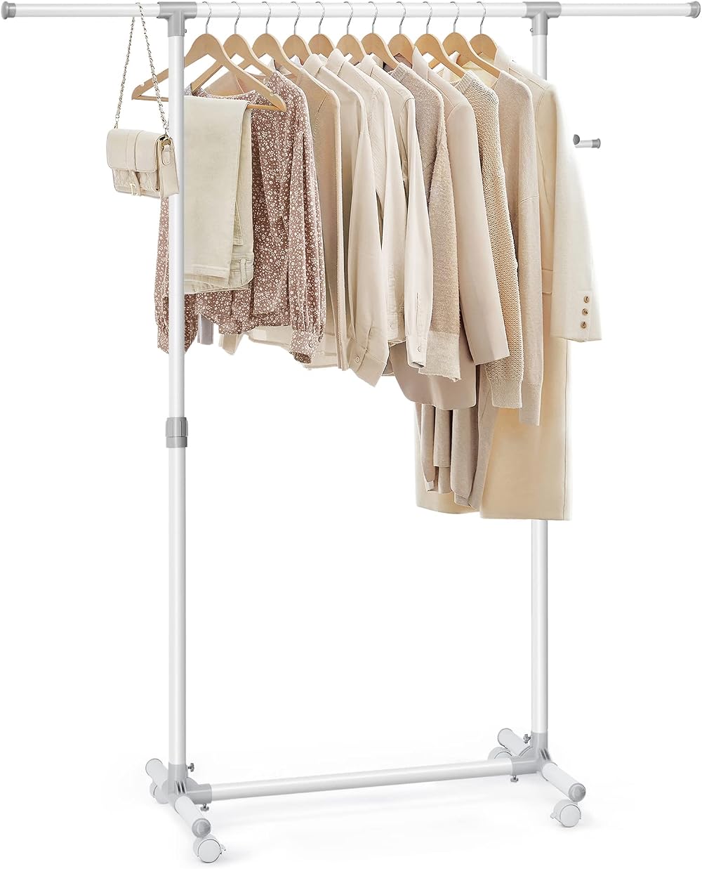 SONGMICS Clothes Rack with Castors Adjustable Height 97-165 cm White LLR001W01