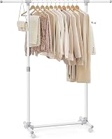 SONGMICS Clothes Rack with Castors Adjustable Height 97-165 cm White LLR001W01