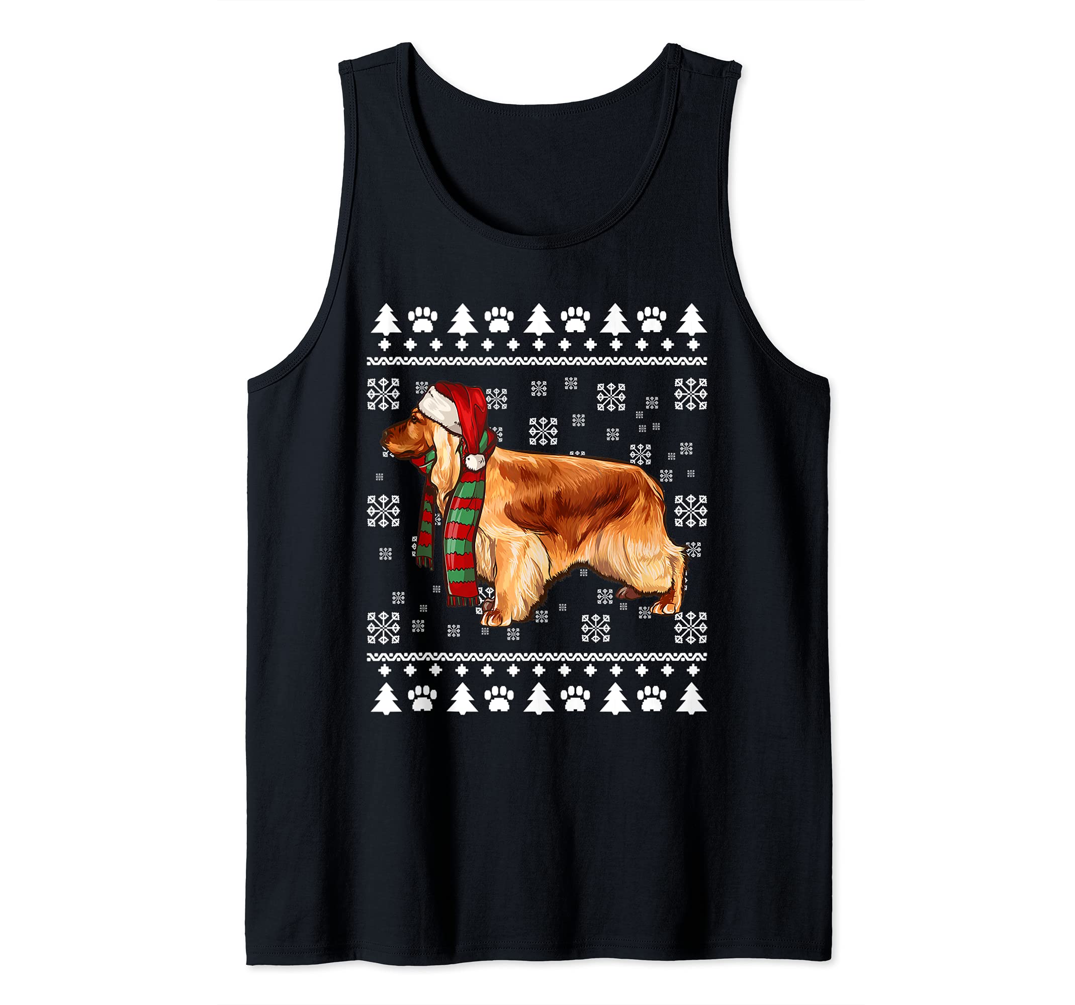 English Cocker Spaniel Dog Santa Hat Xmas Ugly Christmas Tank Top