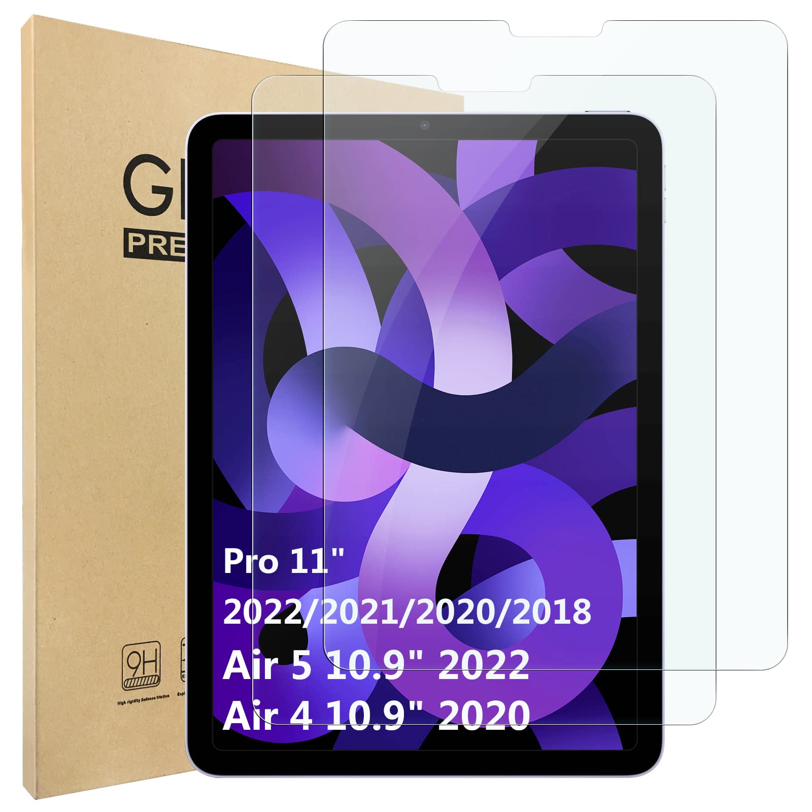 Hianjoo 2 PCS Screen Protectors Compatible with iPad Air 10.9 (5th/4th Generation) 2022/2020, Tempered Glass Compatible with iPad Pro 11 (3rd/2nd/1st Gen) 2021/2020/2018 [9H Hardness High Clarity]