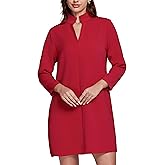 EZAPINE Womens Shift Dress V Neck 3/4 Sleeve Work Dress Retro Elegant Formal Mini Dresses with Pockets
