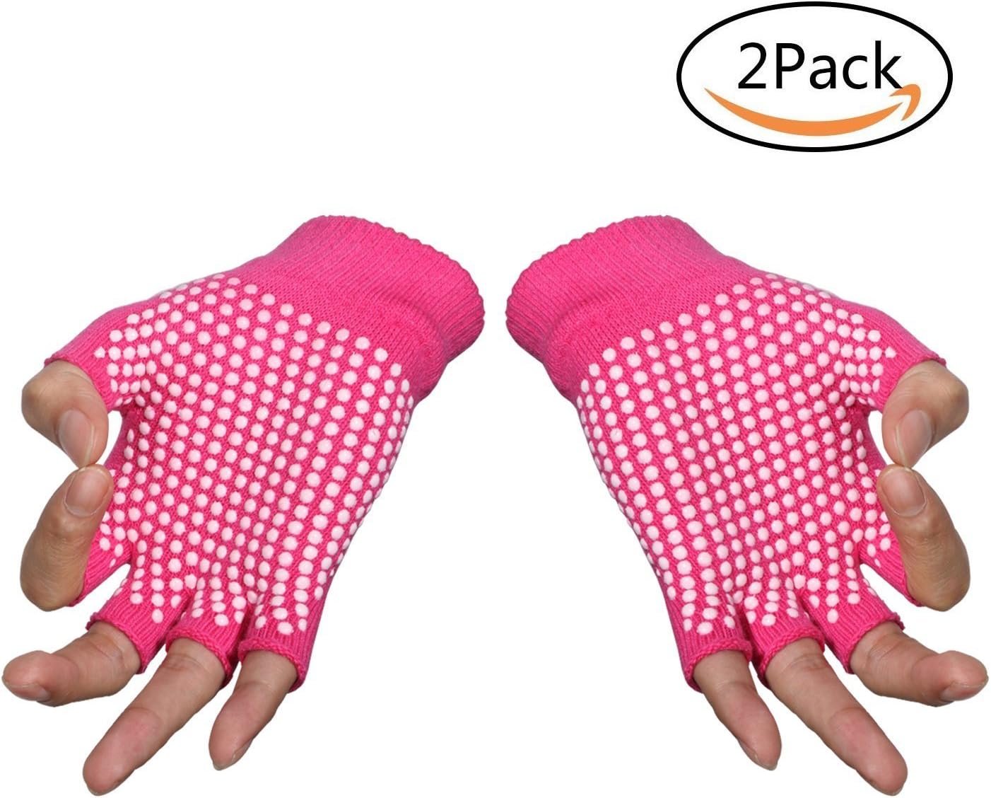 Kingnew Soft Cotton Yoga Gloves Non-Slip Fingerless Wrist Support for Riding Motorcycling Bodybuilding Training Gym Sports (Rose Red)