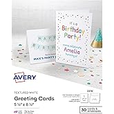 Avery Printable Half-Fold Greeting Cards, Envelopes Included, 5.5" x 8.5", Textured White, Laser & Inkjet Compatible, 30 Blank Cards Total, Great for Product Branding, Marketing, and More (3378)