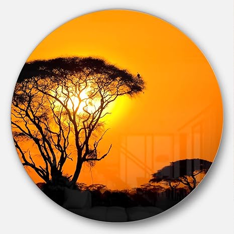 Amazon Co Jp Designart 美しいアフリカの夕日 サバンナ アフリカの風景 大型メタルウォールアート 38x38 Disc Of 38 Inch オレンジ Mt C38 ホーム キッチン