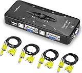 Nicfaky USB 2.0 KVM VGA Switch 4 Port One-Button Swap 4 VGA Cables Included view 1