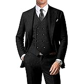 ZKHOECR Men's Suits Herringbone Tweed Suits for Men Retro 3 Piece Peak Lapel Blazer Wedding Prom Suit Jacket Vest Pants Set