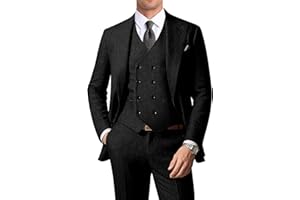 ZKHOECR Men's Suits Herringbone Tweed Suits for Men Retro 3 Piece Peak Lapel Blazer Wedding Prom Suit Jacket Vest Pants Set