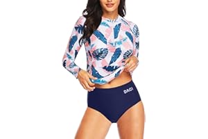 Daci Women Rash Guard Long Sleeve Zipper Bathing Suit with Built in Bra Swimsuit UPF 50