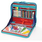 Kittrich Corporation EZDesk Travel Activity Kit, Laptop Style Desk with Writing and Kids Art Supplies, Perfect for Travel, 64 Piece set, 11.4" X 13.8", Multicolor