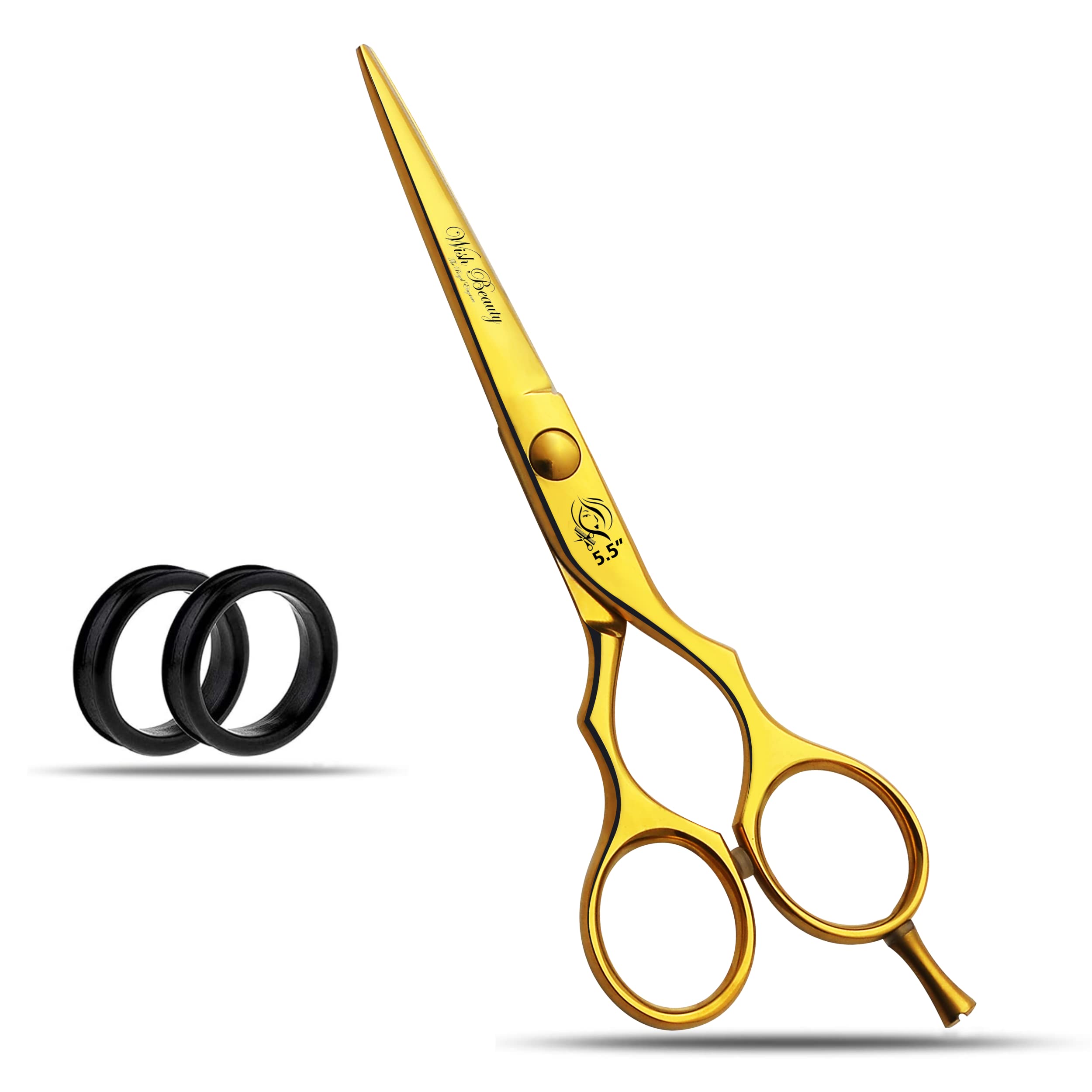 Wishbeauty Professional Hairdressing Scissors - 5.5 inch Hair Scissors for Women & Men - Barber Scissors for Hair Cutting - Sharp Scissor Blades - RightHand Hairdressers Scissors for Salon (Gold)