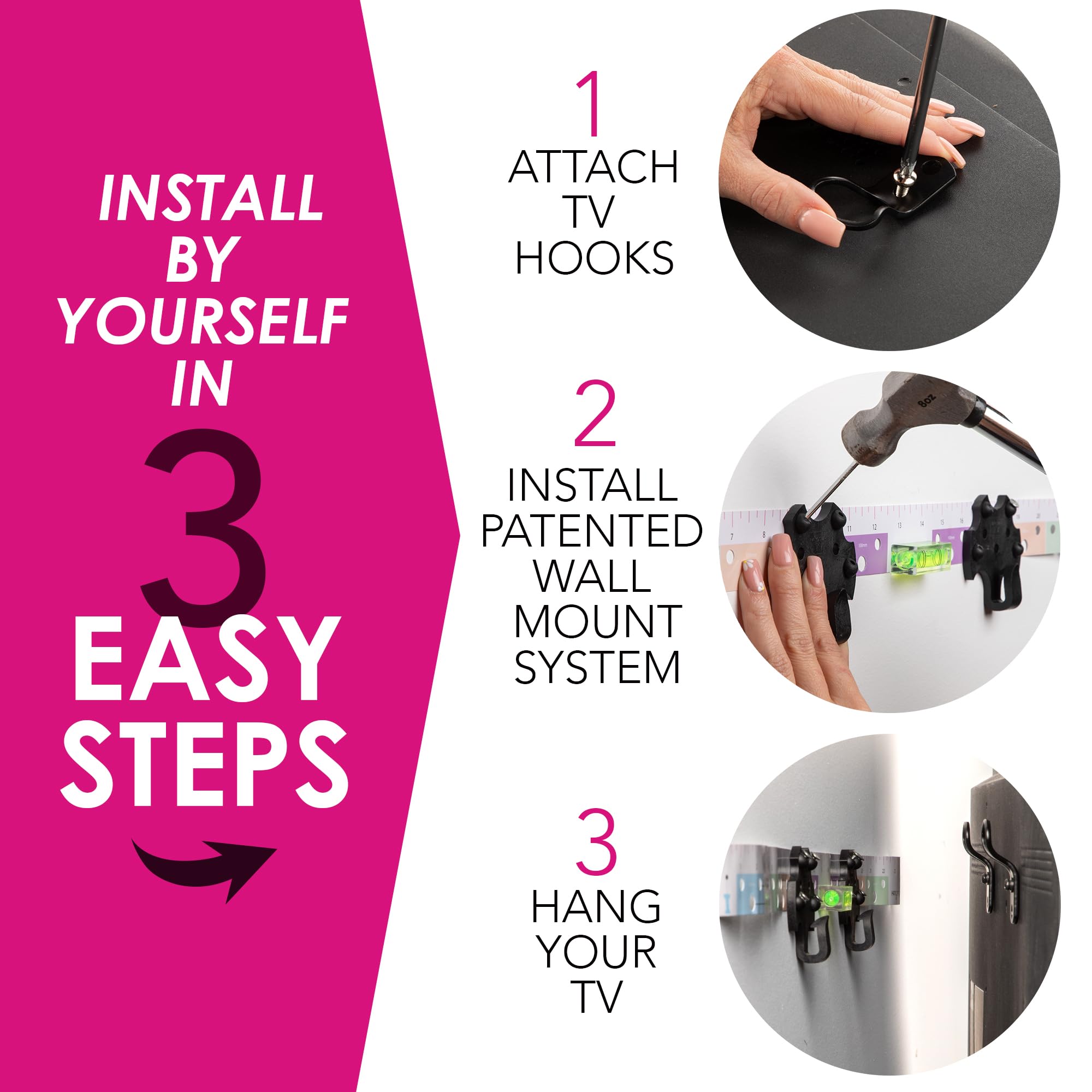 HangSmart TV® Wall Mount NO Stud - Original & Patented Easy Install, DIY for 19-100