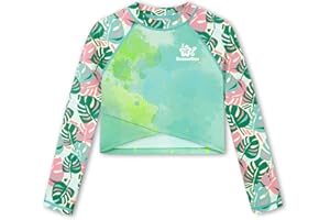 BesserBay Girls Rash Guard UPF 50+ Long Sleeve Mock Neck Crossover Hem Swim Crop Top 4-12 Years