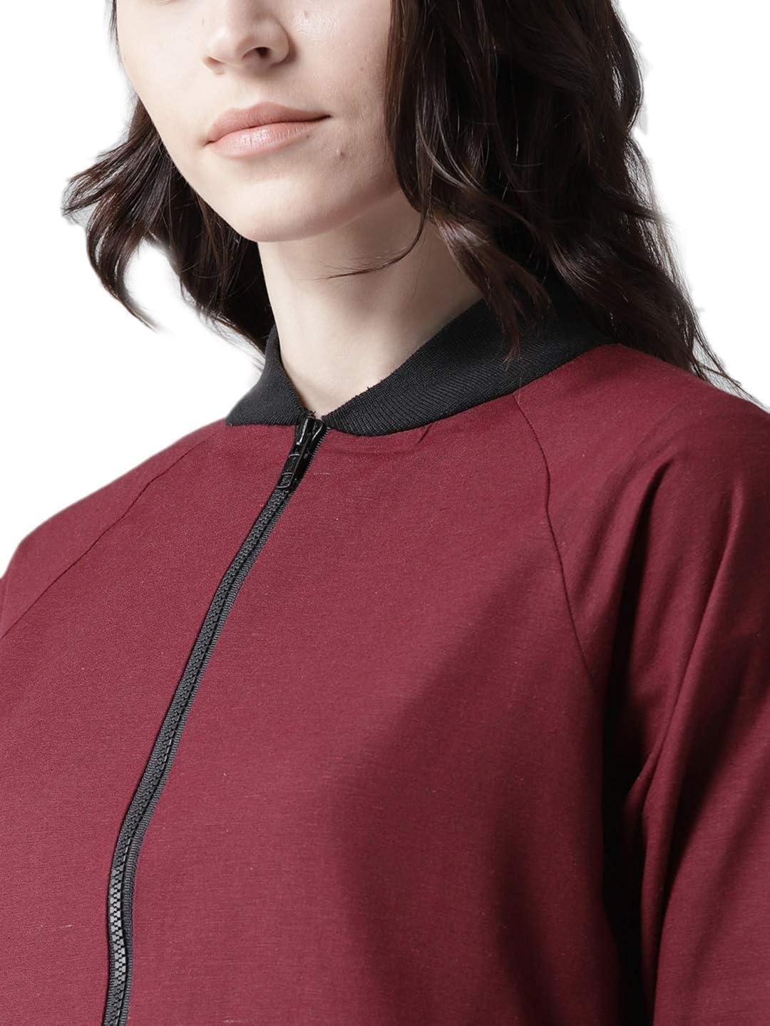 style quotient by noi women maroon solid bomber jacket