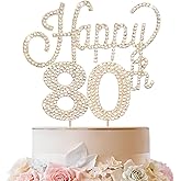 LINGTEER Happy 80th Birthday Gold Rhinestone Cake Topper - Cheers to 80th Birthday Eighty Years Old Anniversary Party Cake Centerpieces Topper Decorations Gift Sign.