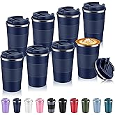 Volhoply 13 oz Stainless Steel Insulated Travel Coffee Mug with Fip Lid Bulk 8 Pack,Reusable Double Wall Vacuum Metal Coffee Cup,Portable Leak Proof Thermal Tumbler for Hot & Cold Drinks(Navy,8)