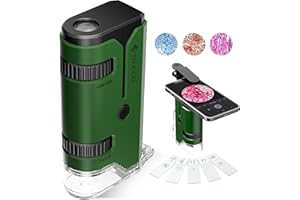 TENCCO 100x-250x Mini Pocket Microscope for Kids Adults, Protable Handheld Microscope with 5 Microscope Slides, Phone Adapter, Miniscope Portable Microscope Kit for Kids Adults Science Lab Education, Green