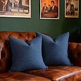 COCOPLOCEUS Pillow Covers 26x26 Set of 2 Cotton Euro Shams with Hidden Zipper Wrinkle Resistant Breathable Decorative Waffle Weave Pillowcases for Couch, Sofa, Bedroom Car, Dark Blue