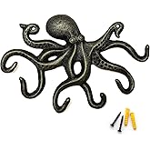 ChasBete Key Holder for Wall, Octopus Wall Hooks Decorative for Hanging, Cast Iron Coat Hooks/Towel Hooks with 6 arms - Bronze