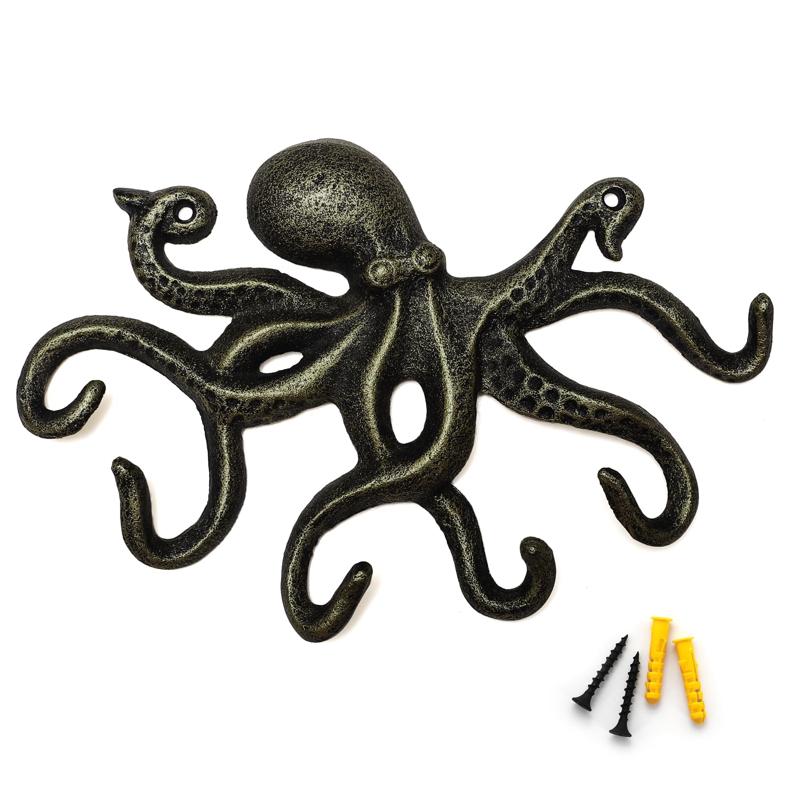 ChasBete Octopus Coat Hooks for Wall, Heavy Duty Key Holder Wall Mounted Door Hook, 22.5cm Rustic Towel Hooks - Bronze