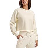 CRZ YOGA Womens Fleece Cropped Sweatshirts Crewneck Long Sleeve Double Raw Hem Workout Casual Pullover Tops