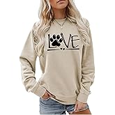 GUBUAAI Womens Dog Mom Crewneck Sweatshirts Love Paw Print Graphic Casual Pullover Tops Dog Lover Long Sleeve Shirt