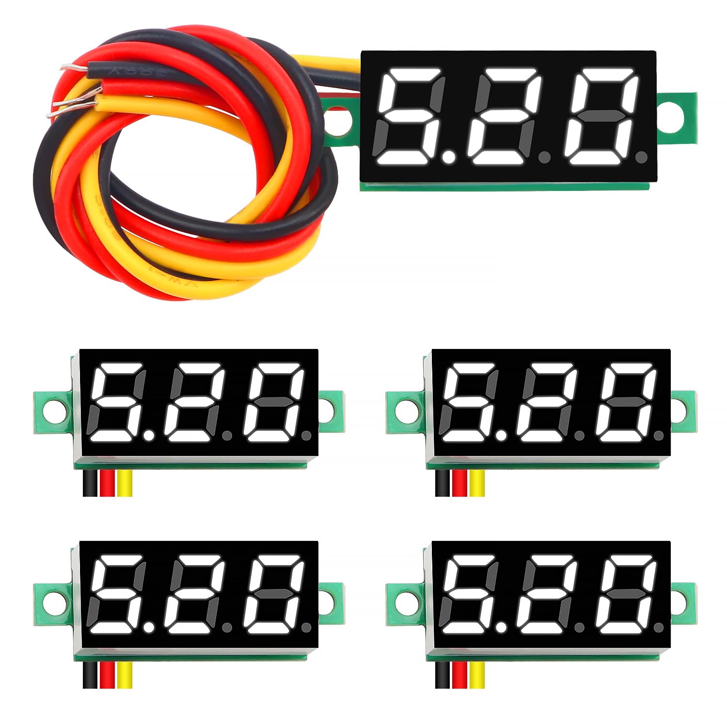 YIXISI 5 PCS DC 0-100V Gauge Tester 0.28", 3 Wires Mini Digital LED Voltmeter Display with Reverse Polarity Protection and Accurate Pressure Measurement Voltage Tester (White)