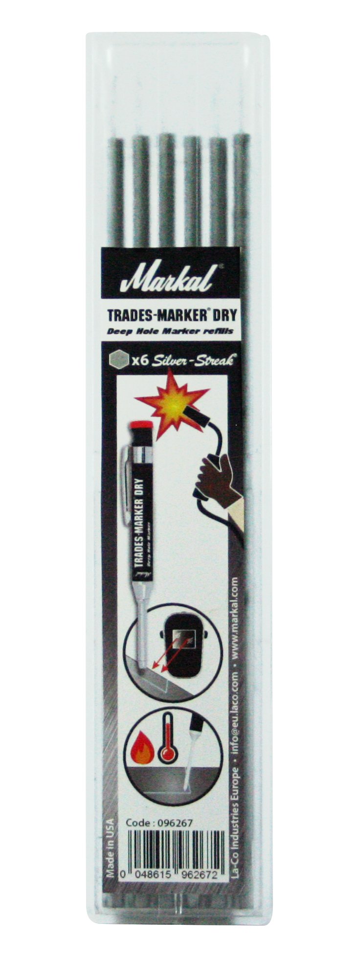 Markal Trades-Marker Dry Starter Pack, 1 Pencil Trades-Marker Dry + 1 Pack of Refills, Silver, 96267
