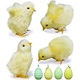 8 Pcs Chirping Spring Easter Chicks Decor Set 4 Pcs Fluffy Realistic Baby Chicks Easter Decorations, 4 Pcs Eggs,Fake Chickens Prop- Easter Props for Photography,Holiday Parties