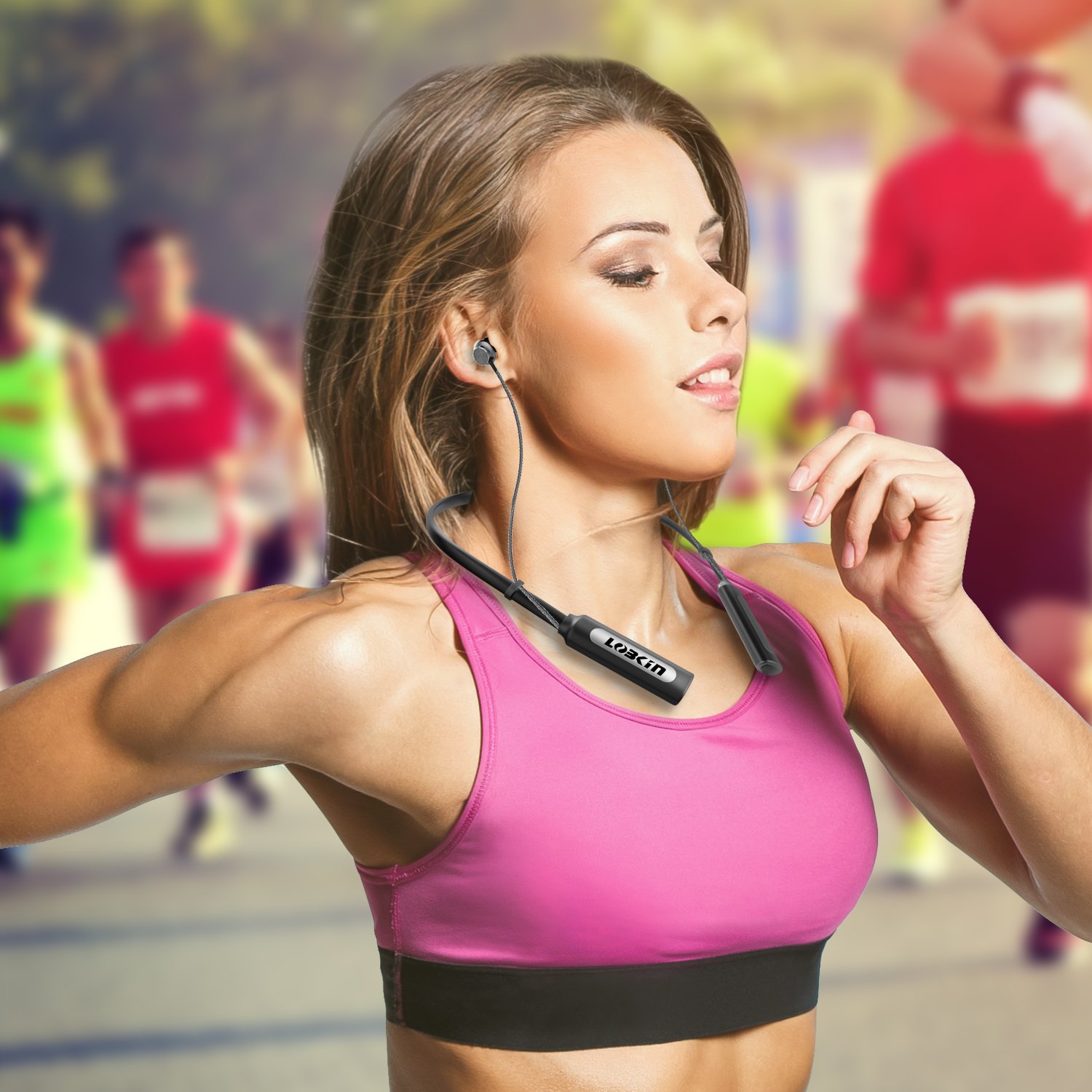 Ecandy Wireless Neckband Bluetooth Headset V4.1 Stereo Earbuds Vibration Sports Handsfree Headphone with Microphone,Magnet Attraction Compatible for Most Bluetooth Devices