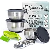 NJ Home Goods Homeware Stainless Steel Mixing Bowl With Lids Set Handles for Holidays: Gift Set For Kitchen With Pour Spout Non Slip Silicone Base On Bowls Strainer Graters For Kitchen